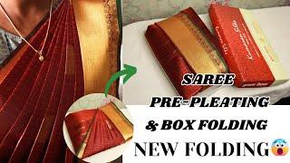 Saree Pre-pleating & Box folding  New Methods for Beginners #trending #saree #beauty #video