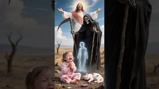 The kitten tried to save poor baby from the angel , luckily Jesus Christ came #jesus #kitten #baby