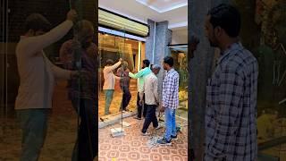 toughened glass salon shop glass fitting #glassfitting  #glasscutting #glasswork #shorts #trending