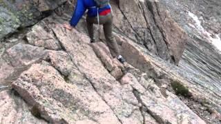 Dangerous section of Longs Peak climb. The ledges.