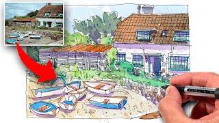 How To SIMPLIFY A Cottage Scene | Urban Sketching Tutorial For Beginners