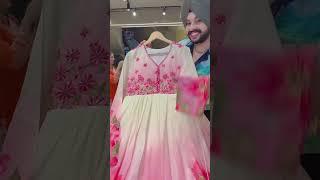 Off White & Pink Chiffon Full Flair Floral Anarkali Suit with Beautiful Hand Embroidery work on neck