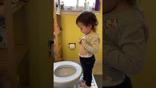 When Your Daughter Learns from Daddy How To Go Potty
