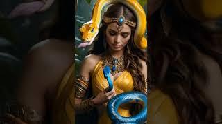 woman with piercing blue eyes holding an enormous, vividly colorful snake. #shortvideo #short