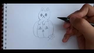 How to draw Halloween drawing | Cat in pumpkin | Как нарисовать Хэллоуинский рисунок | Лиса Алиса