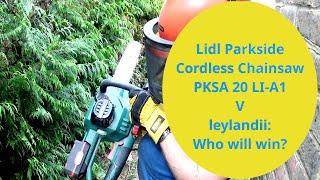 Lidl Parkside Cordless Chainsaw PKSA 20 LI-A1 V leylandii : Who will win?