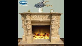 Wholesale Stone Carved Beige Marble Luxury Huge Fireplace Mantel Surround JSBS