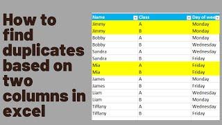 How to find duplicates based on two columns in excel