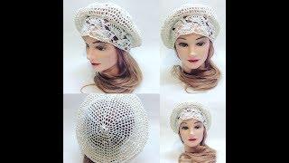 Летний ажурный берет крючком с использованием ленточного кружева crochet beret