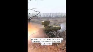 Russian ATGM 9M113 Konkurs fired at Ukrainian position. Russia Ukraine war.