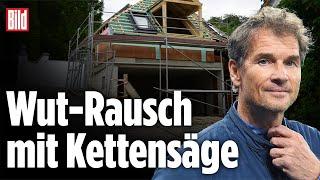 Jens Lehmann geht mit Kettensäge auf Nachbar-Garage los