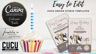 CANVA BIRTHDAY CARD | ELEGANT EDITABLE BIRTHDAY CARD TEMPLATE WITH DISCOUNT CODE | BBC114