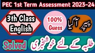 Class 3th English Paper School Based Assessment 2024 | SBA First Term papers 3 Class | PEC Grade 3th