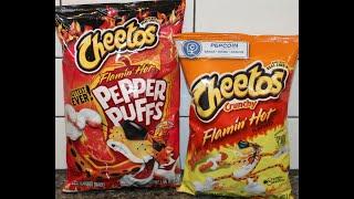 Cheetos Flamin’ Hot Pepper Puffs & Crunchy Flamin’ Hot Cheetos Comparison & Review