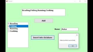 c# tutorial for beginners: How to insert all items CheckedListBox with checkstate to sql database