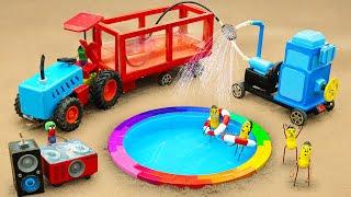 Diy tractor making mini Concrete Swimming Pool | diy mini Brick Construction | HP Mini