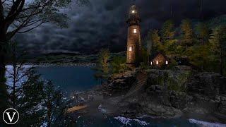 Stormy Lighthouse | Night Ambience | Ocean Waves, Rain & Thunderstorm Sounds