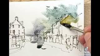 Bringing a sketch to life with line and wash.
