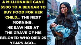 MILLIONAIRE GIVES $500 TO BEGGAR AND THE NEXT DAY SEES HER AT HIS LOVER'S GRAVE WHO DIED 25 YEARS…