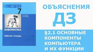 Информатика Босова 7 класс §2.1 Основные компоненты компьютера и их функции