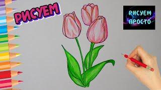 Как нарисовать ТЮЛЬПАНЫ К 8 МАРТА, Рисуем Просто, рисунки для срисовки/683/How to draw TULIPS