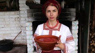 WOMAN IN THE VILLAGE COOKS REAL UKRAINIAN RED  BORSCH! VILLAGE LIFE