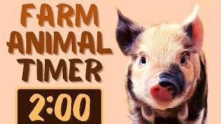 2 Minute Timer for Classroom with Music for Kids | 4K Cute Farm Animal Countdown