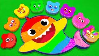 Making Rainbow Baby Shark Bathtub with Mixing SLIME in Dirty Bear Shapes! Satisfying ASMR Videos