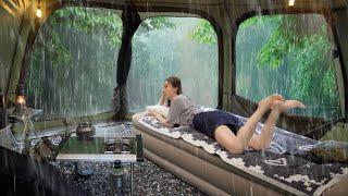 Solo camping heavy rain - pouring rain and relaxing , cosy tent , eat , ASMR