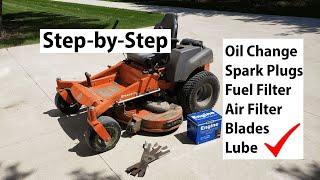  Husqvarna MZ54 Zero Turn Mower Annual Maintenance How To Oil Change Spark Plug Lube Filter