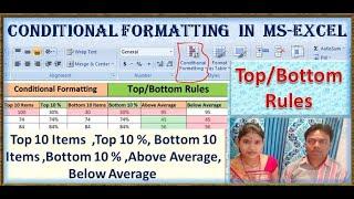 Conditional Formatting, Top/Bottom Rules in excel,  Top 10 Items  ,Top 10 %, Bottom 10  ,Average