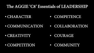 LEADERSHIP 1.0 Texas A&M University. Bill PEEL '74 introduces the AGGIE 'C8' of LEADERSHIP Dec 2016