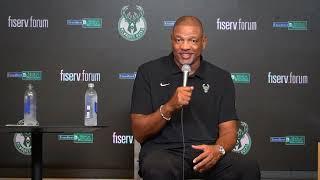 Jon Horst and Doc Rivers at Milwaukee Bucks media day