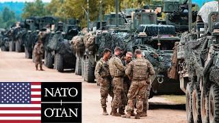 US Army, NATO. Soldiers and armored vehicles during military exercises in Eastern Europe.