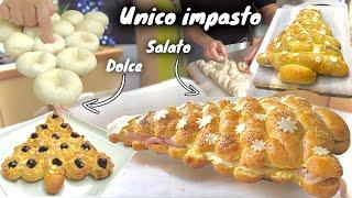 UNICO IMPASTO 2 PREPARAZIONI SALATO E DOLCE!  Brioche sofficissima natalizia 