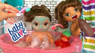 Baby Alive Sisters Night Routine  bath time & feeding dinner ️