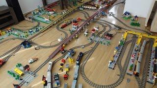 Gigantic Lego Train Layout 2 with 30 years of Lego Train sets with 60051 and 60052