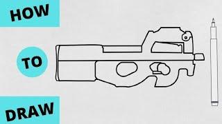 HOW TO DRAW P90 GUN FREE FIRE | VERY EASY |#ArtBySujan