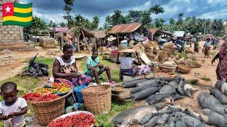 Largest Rural village market day in Aklakou Togo west Africa 