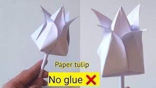 How to make paper tulip|Easy origami tulip|DIY tulip flower|No glue paper craft