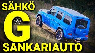 582. Mercedes G 580 EQ on parhaimmillaan korvessa ja laskettelurinteessä