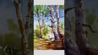 Easy watercolour landscape | ink pen with watercolour demo by Prakashanputhur