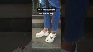 difference between crocs classic platform & classic crush clogs  [on feet / height comparison]