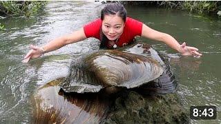 pearl relain , a girl explores a giant clam.