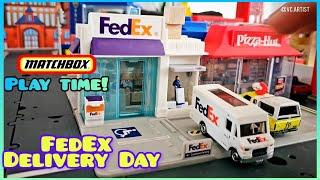 PLAY TIME! Matchbox Fedex truck Delivering packages around the Matchbox Action Drivers city Sets!