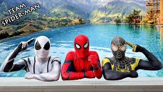 TEAM SPIDER-MAN vs ALIEN SUPERHERO | One Day At MANSION ( Swimming , Live Action , Fight Bad Guy )