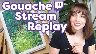 Gouache Painting Process - Twitch Livestream Replay, foliage and plants with Holbein Gouache