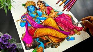 Janmashtami Radha Krishna Drawing / Lord Krishna Drawing / Janmashtami oil pastel drawing