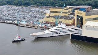 4k | Float Out of MegaYacht SCHEHERAZADE - Project LIGHTNING - Lürssen shipyard