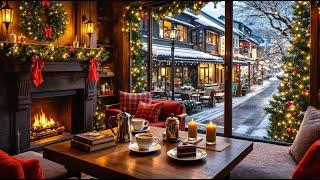 Cozy Christmas Coffee Shop Ambience with Relaxing Jazz Music ️Cozy Christmas Fireplace for Relax